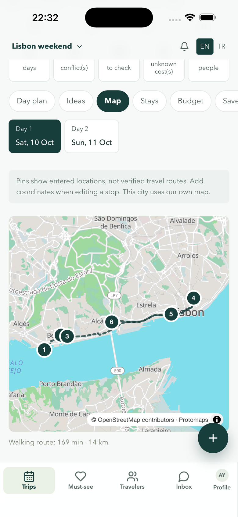 Own map with the walking route
